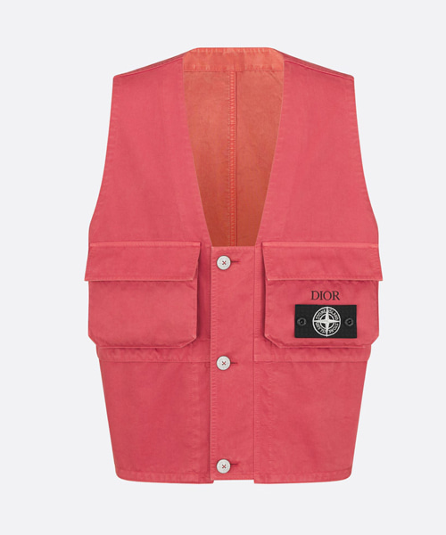 레드 코튼 블렌드 새틴 베스트 자켓