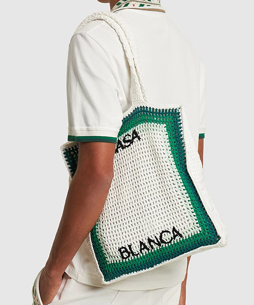 로고 코튼 크로셰 토트백