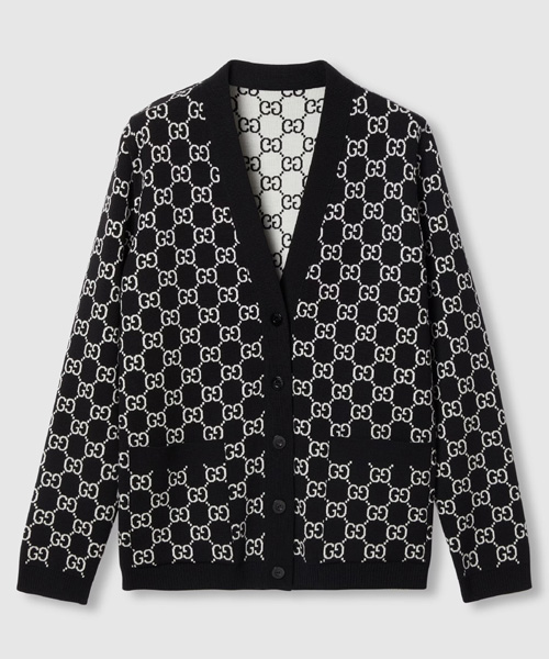 리버서블 GG 울 자카드 가디건