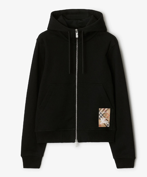 체크 라벨 코튼 지퍼 후디