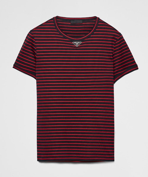 삼각 패치 스트라이프 코튼 티셔츠