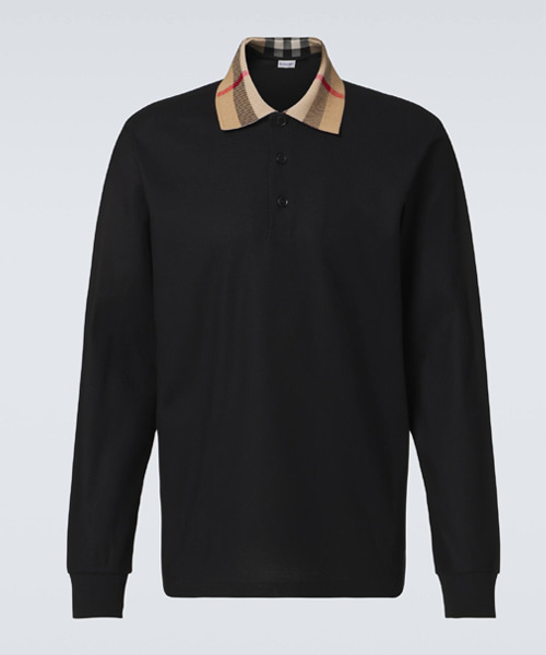 체크 폴로 롱 슬리브 코튼 티셔츠