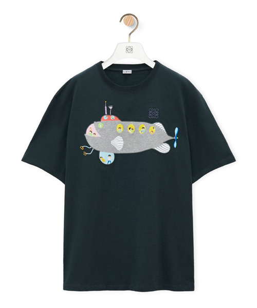 서브마린 프린트 자수 코튼 티셔츠