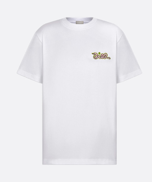 DIOR AND KAWS 화이트 코튼 저지 티셔츠