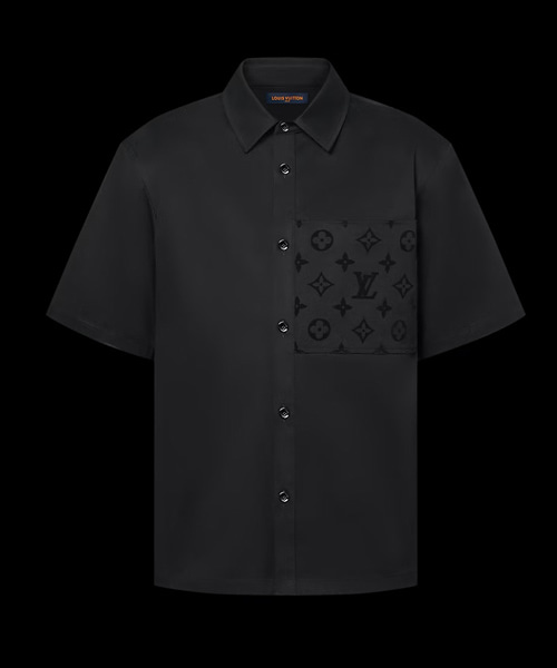 플록드 숏 슬리브 코튼 셔츠