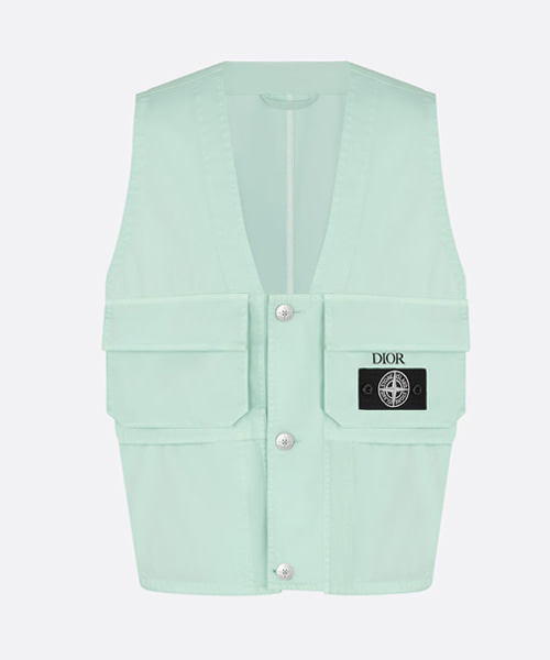 라이트 그린 코튼 블렌드 새틴 베스트 자켓