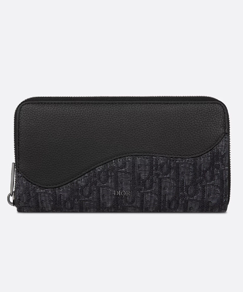디올 오블리크 자카드 새들 지퍼 장지갑