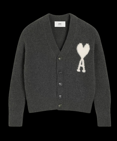 빅 하트 로고 오버사이즈 인타르시아 가디건