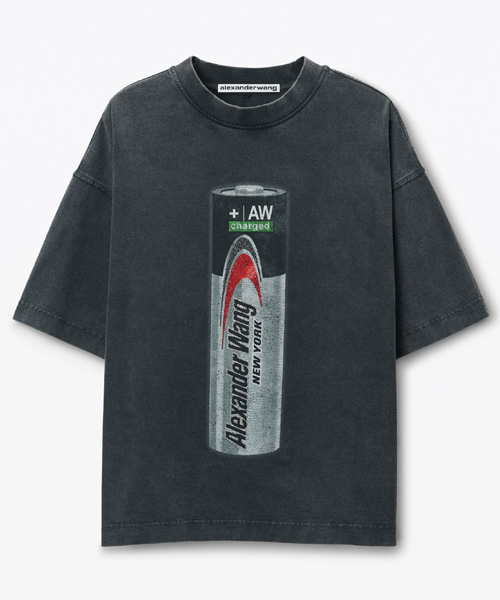 배터리 로고 프린트 그래픽 코튼 티셔츠