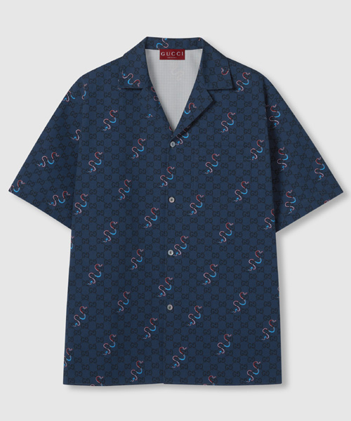 스네이크 프린트 립스탑 코튼 셔츠