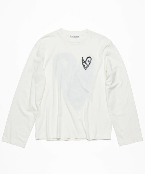 스프레이 하트 로고 롱 슬리브 코튼 티셔츠