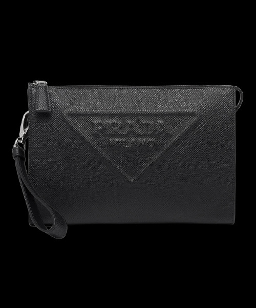 사피아노 레더 엠보스 로고 파우치