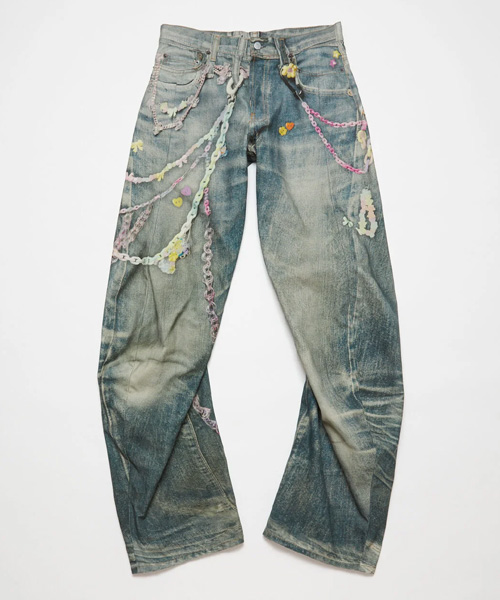 트롱프뢰유 스택 벨트 프린트 루즈핏 진