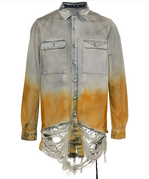 프린지 헴 디스트레스드 데님 오버셔츠 자켓