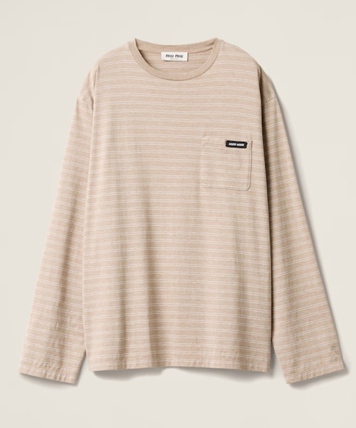 스트라이프 롱 슬리브 코튼 저지 티셔츠