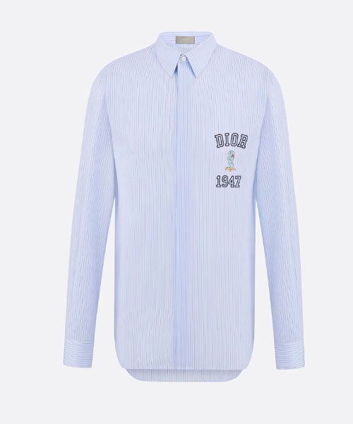 스트라이프 코튼 포플린 바비 패치 셔츠