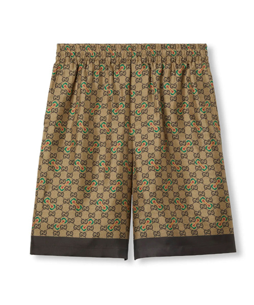 GG 호스빗 프린트 실크 트윌 쇼츠