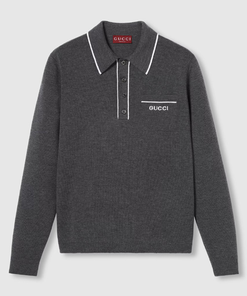 로고 자수 울 롱 슬리브 폴로 니트