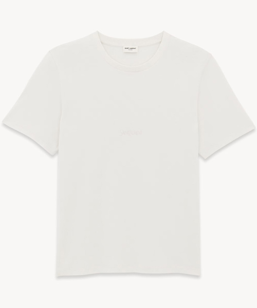 로고 자수 코튼 티셔츠