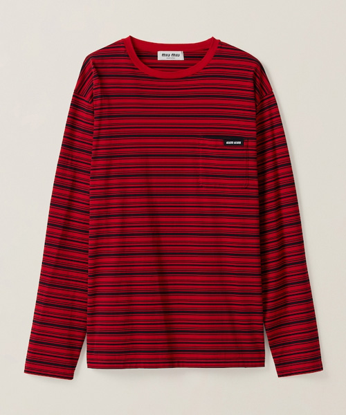 스트라이프 롱 슬리브 코튼 저지 티셔츠