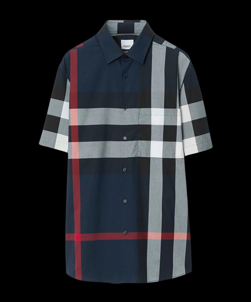 체크 코튼 숏 슬리브 셔츠