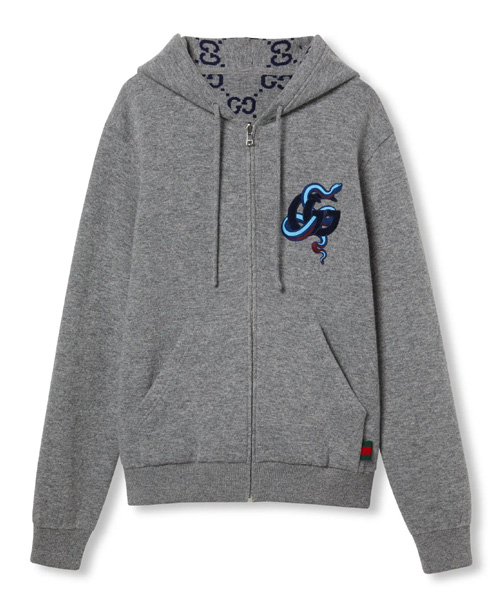 스네이크 자수 더블 페이스 울 집업 자켓