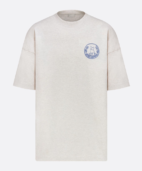 베이지 코튼 실크 저지 니트 티셔츠