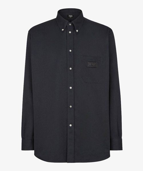 가죽 로고 패치 데님 셔츠