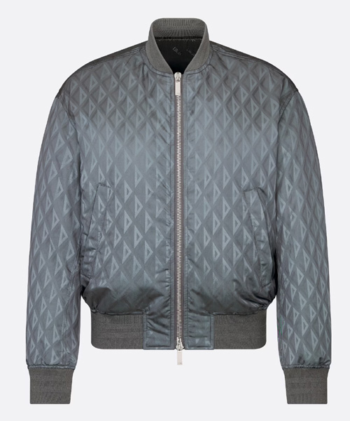 자카드 테크니컬 패브릭 CD 다이아몬드 패턴 지퍼 보머 재킷