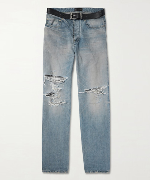 스트레이트 레그 벨티드 티스트레스드 셀비지 진