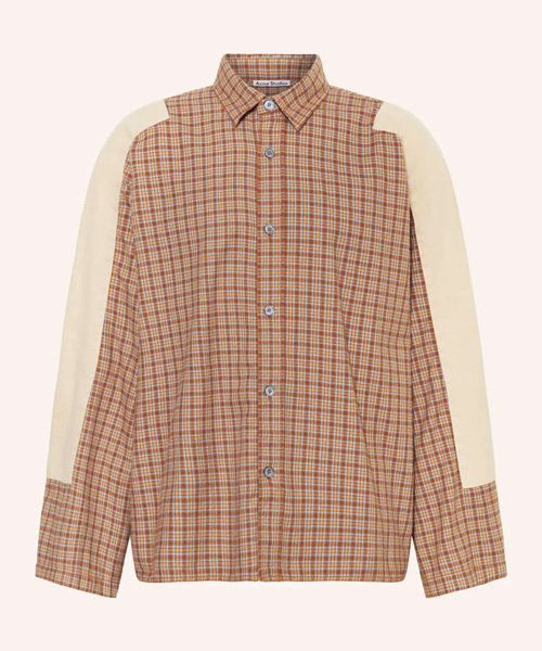 라인 패치 체크 패턴 코튼 셔츠