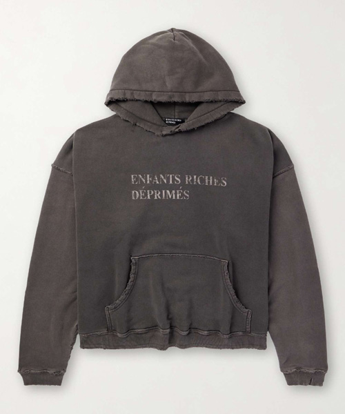 디스트레스드 로고 프린트 후드 스웨트셔츠