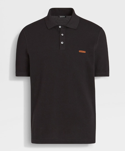 옵티컬 블랙 코튼 폴로 셔츠