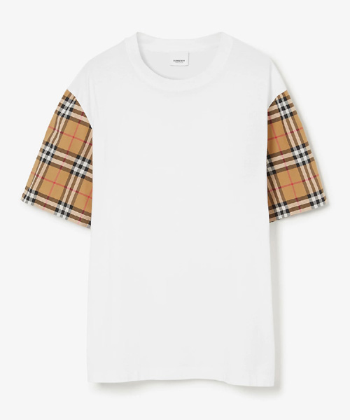 체크 슬리브 코튼 티셔츠