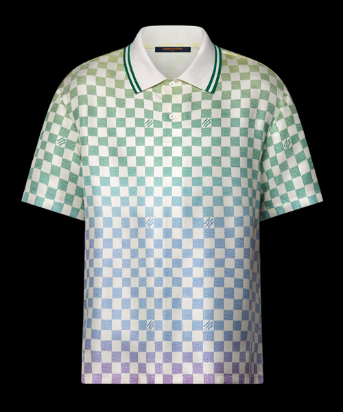 다미에 그라디언트 프린트 실크 폴로 셔츠