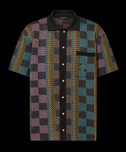 다미에 숏 슬리브 코튼 니트 셔츠