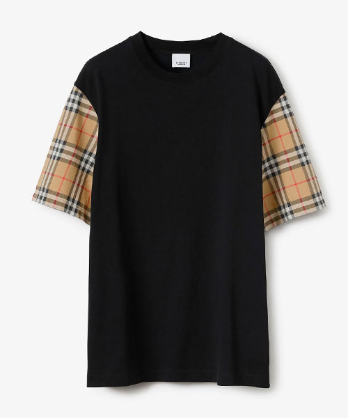 체크 슬리브 코튼 티셔츠