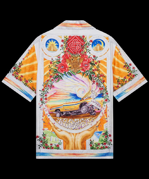 라 토르나데 데 로즈 컨버터블 칼라 프린트 멀티컬러 실크 트윌 셔츠