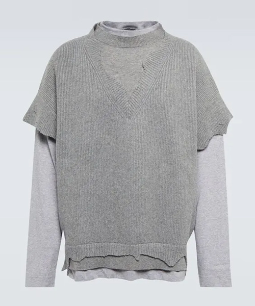 컷 & 레이어드 울 코튼 스웨터