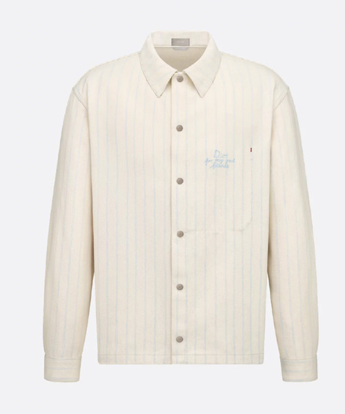 화이트 코튼 데님 스트라이프 오버셔츠