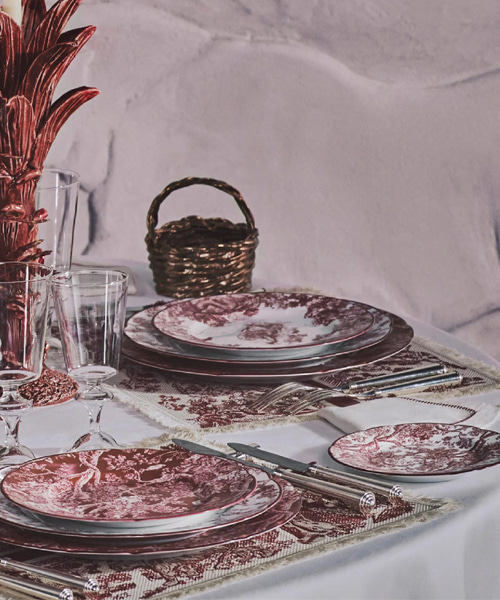 버건디 TOILE DE JOUY 식기 세트