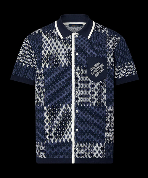 다미에 자카드 숏 슬리브 코튼 저지 셔츠