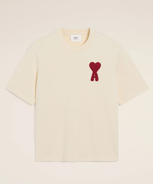 베이지 코튼 아미 드 꾀흐 패치 티셔츠