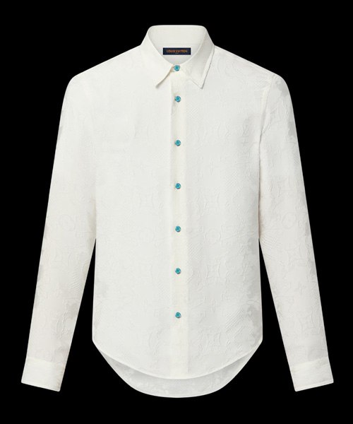 자카드 롱 슬리브 실크 셔츠