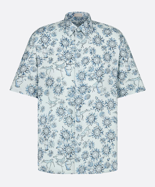 라이트 블루 실크 자카드 숏 슬리브 셔츠