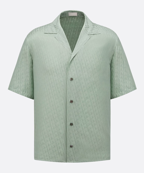 그린 실크 코튼 자카드 숏 슬리브 셔츠