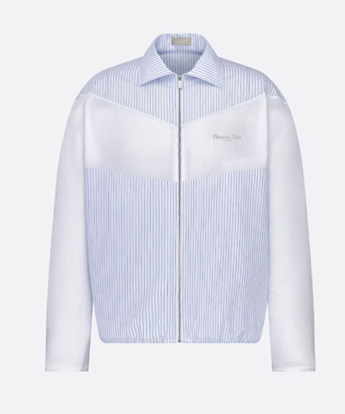 스트라이프 코튼 오블리크 지퍼 셔츠 자켓