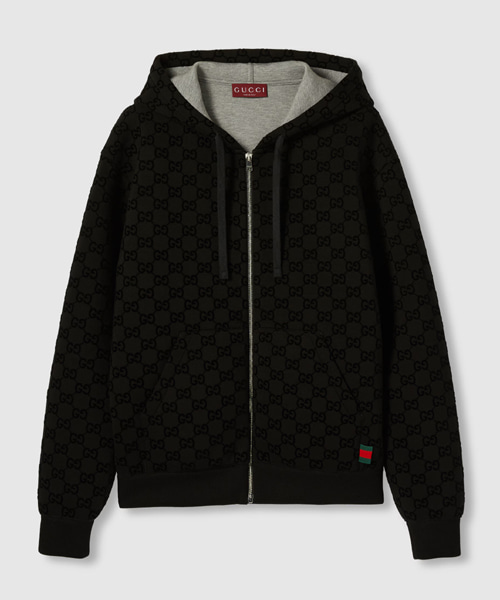 GG 프린트 저지 지퍼 후드 스웨트셔츠