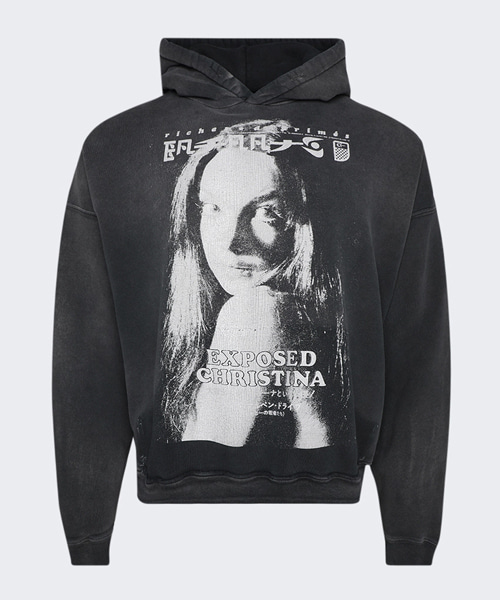 그래픽 프린트 코튼 후드 스웨트셔츠