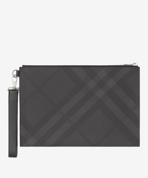 런던 체크 가죽 지퍼 파우치